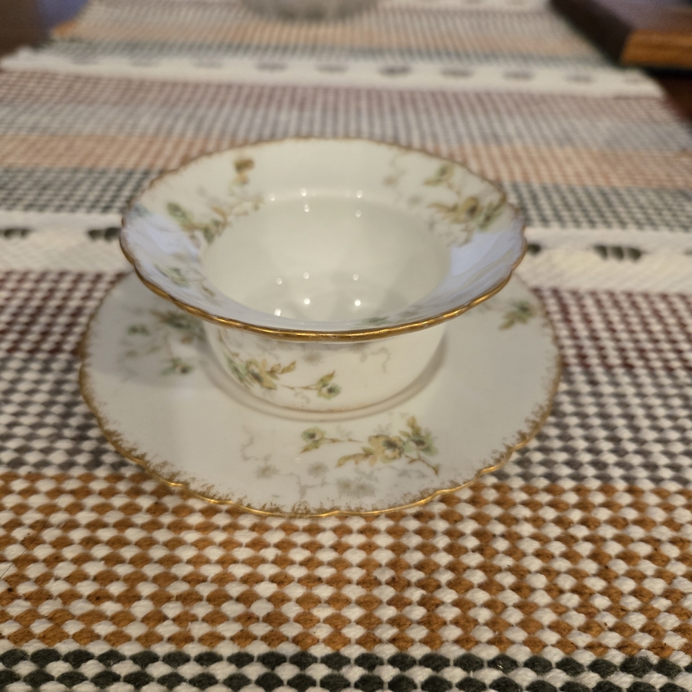 Elegant Floral Porcelain Ramekin and Saucer Set, Theodore Havilana Limoges